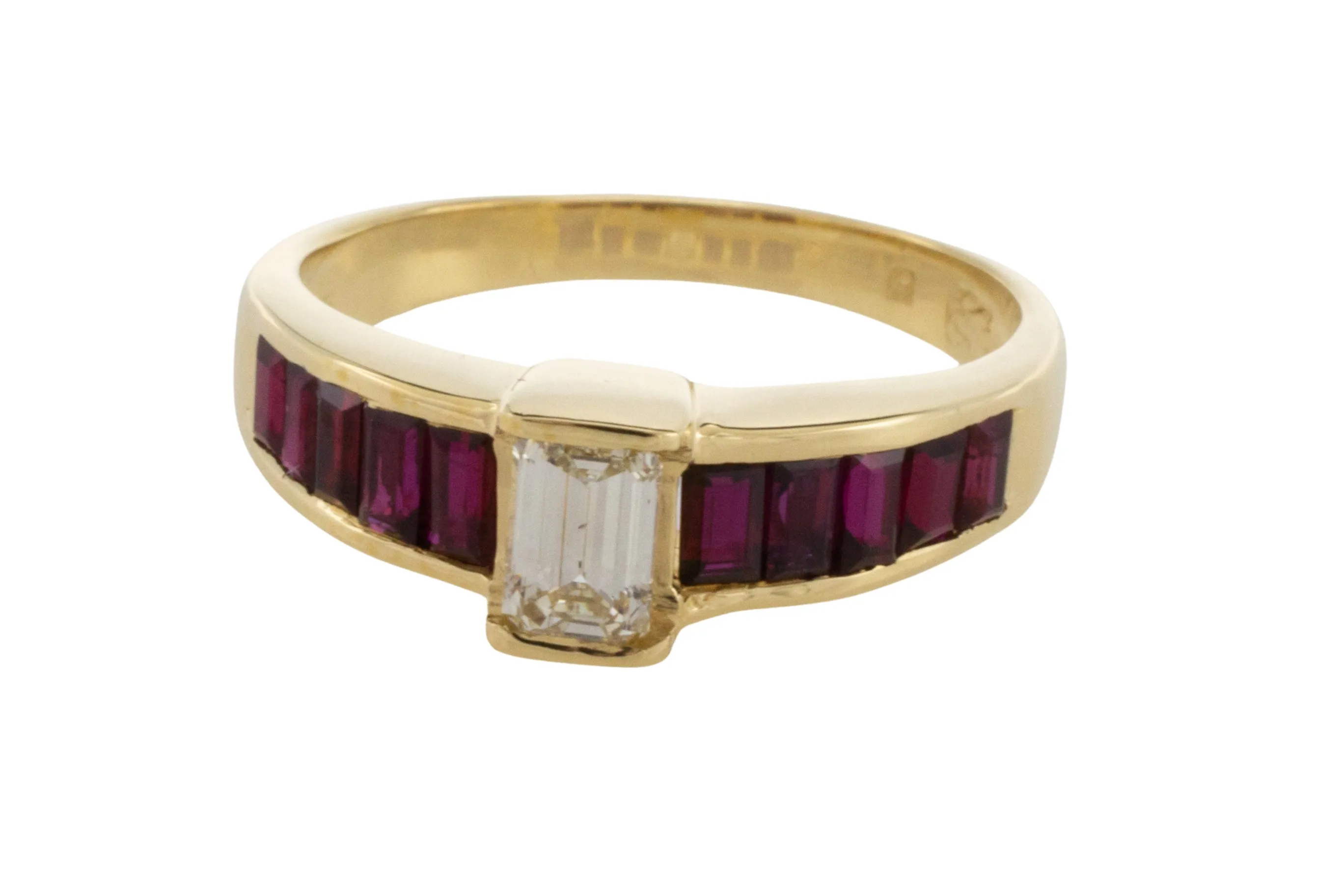 18 carat gold baguette ruby and diamond ring