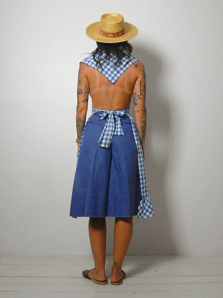 1970's Gingham Cotton Apron Dress