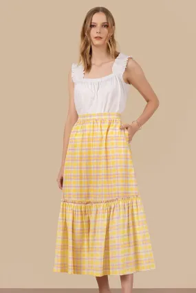 A Case of You Tiered Skirt in Yellow Checks