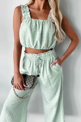 Amanda Gingham Print Crop Top (Sage)