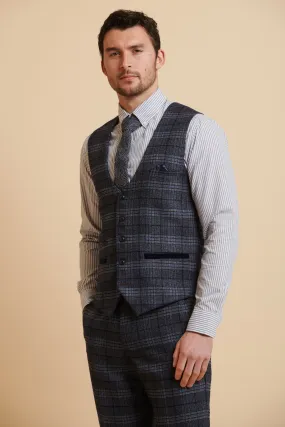 ANDY - Blue Single Breasted Check Waistcoat