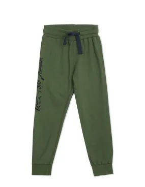 Boys Olive Mid Rise Solid Joggers