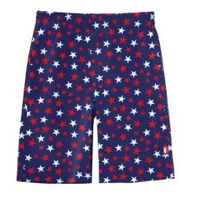 Boys UPF 50  Recycled Polyester Soft Stretch Below the Knee Printed Swim Board Shorts  | USA Stars