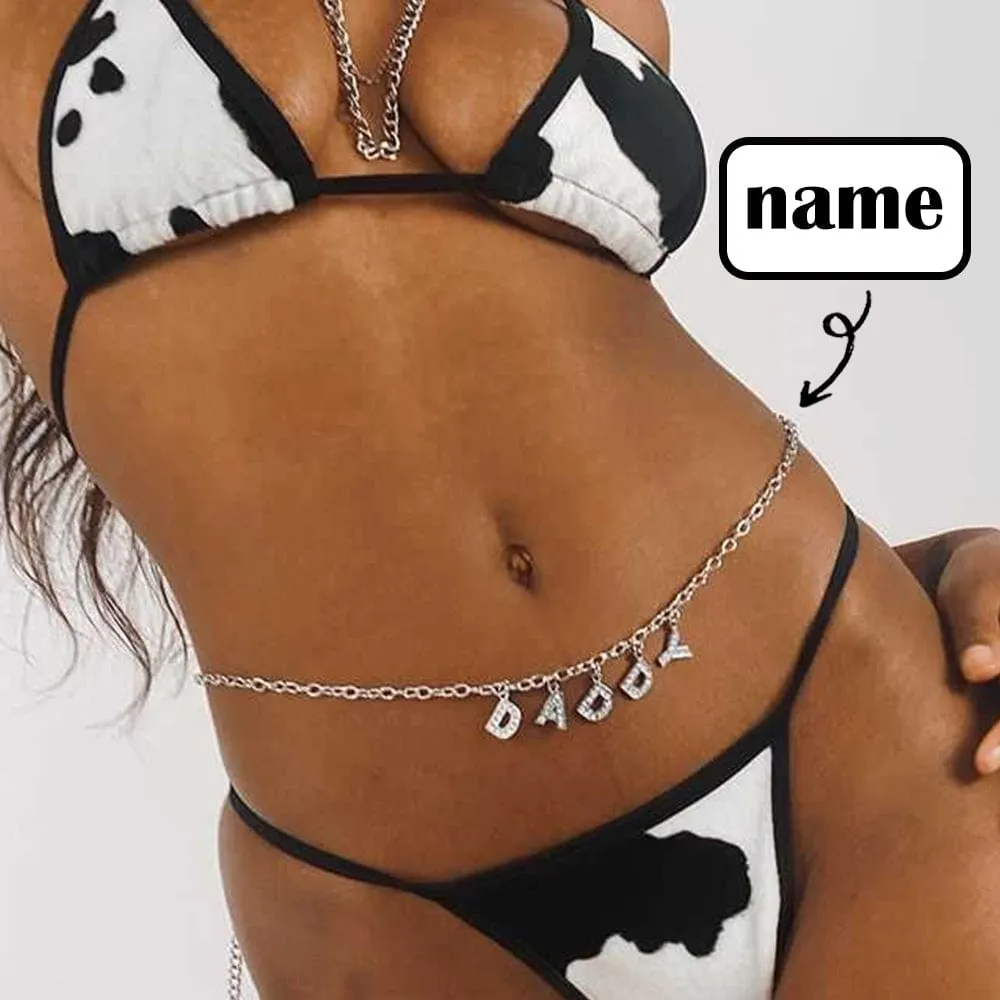 Buy 1 Get 1 Free-Custom Crystal Letters Bikini Waist Chain Personalized Name Beach Body Chain(1-10 Letters)