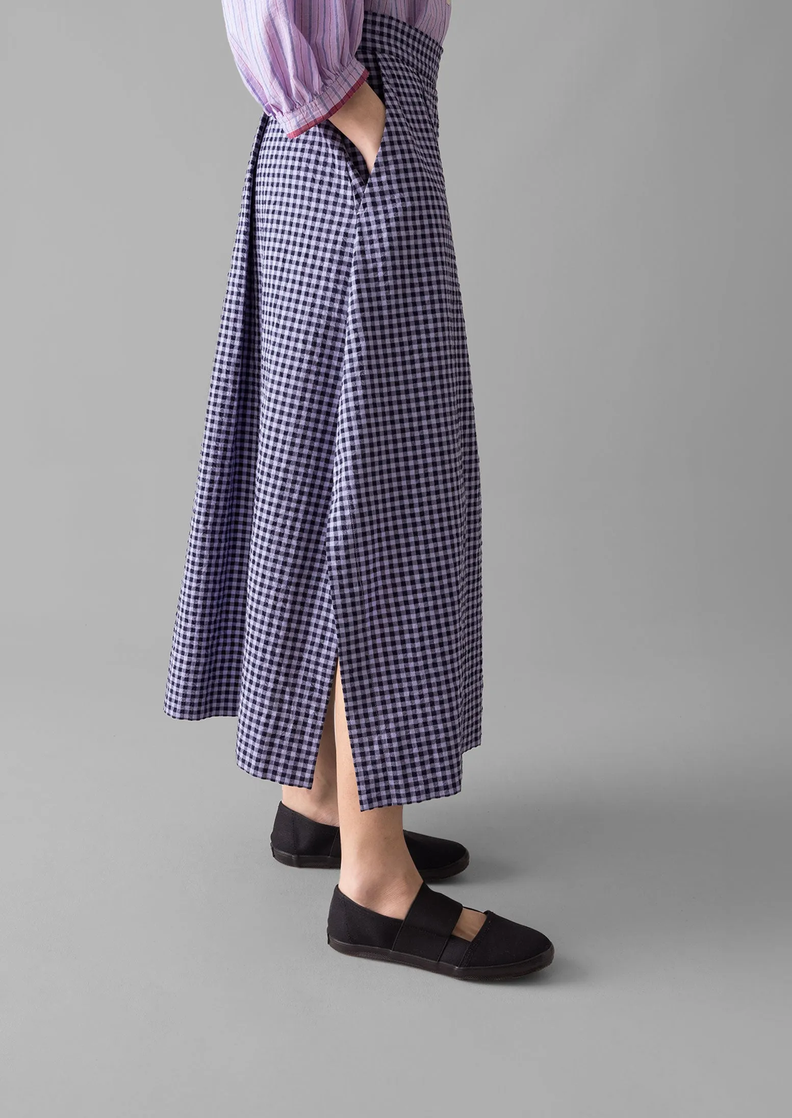 Cotton Gingham Seersucker Skirt | Lilac