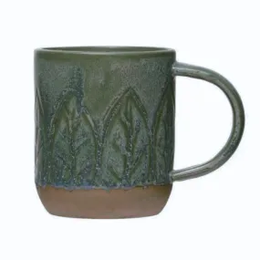 Debossed Botanical Green Stoneware Mug