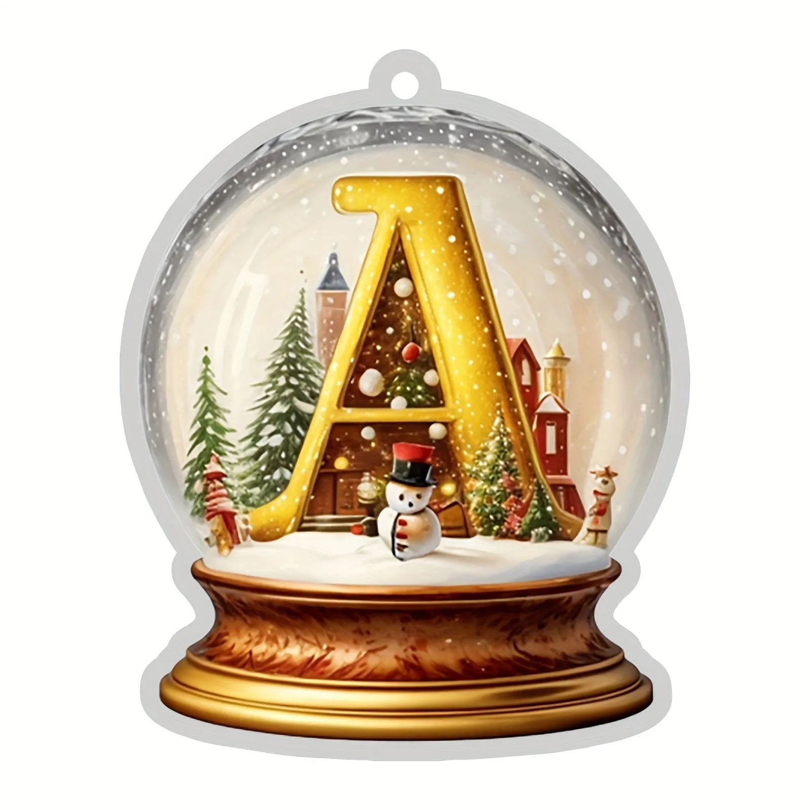 Exquisite Acrylic Crystal Globe Ornament - Snowman Figurine, Hanging Alphabet Letters A-Z, Art Deco Style, Battery-Free, Thanksgiving & Christmas Tree Decoration, Sparkling Snowflake Pattern, Indoor & Outdoor Use