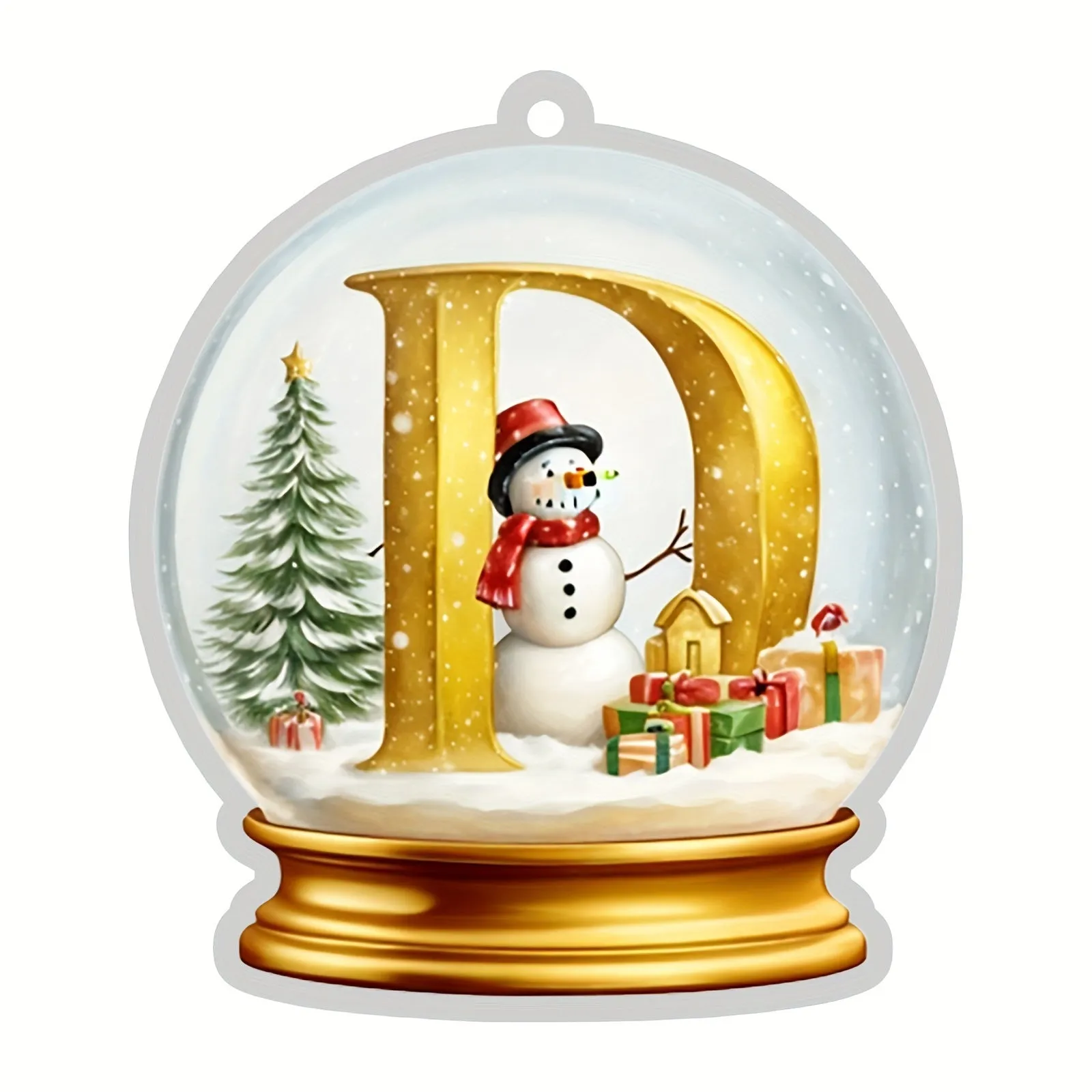 Exquisite Acrylic Crystal Globe Ornament - Snowman Figurine, Hanging Alphabet Letters A-Z, Art Deco Style, Battery-Free, Thanksgiving & Christmas Tree Decoration, Sparkling Snowflake Pattern, Indoor & Outdoor Use