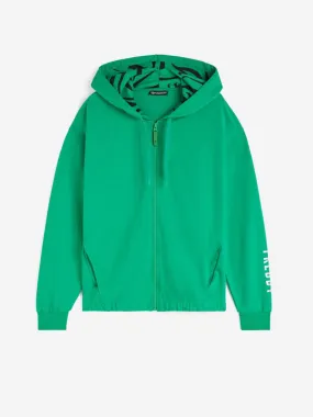 Felpa Freddy full zip con cappuccio in felpa leggera e stampa tigrata verde