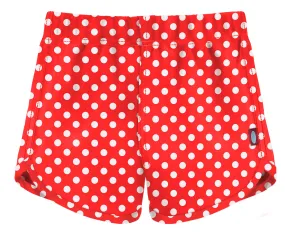 Girls UPF 50  Recycled Poly Printed Swim Trunks | Pokadots Red