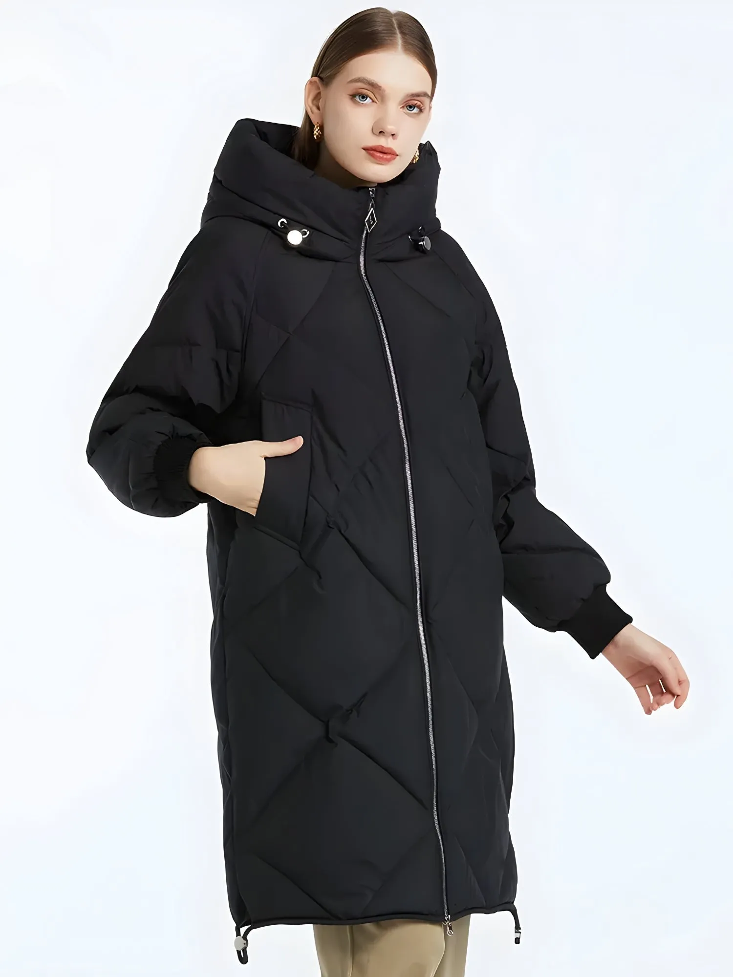 Hooded Zip-Up Long Puffer Coat