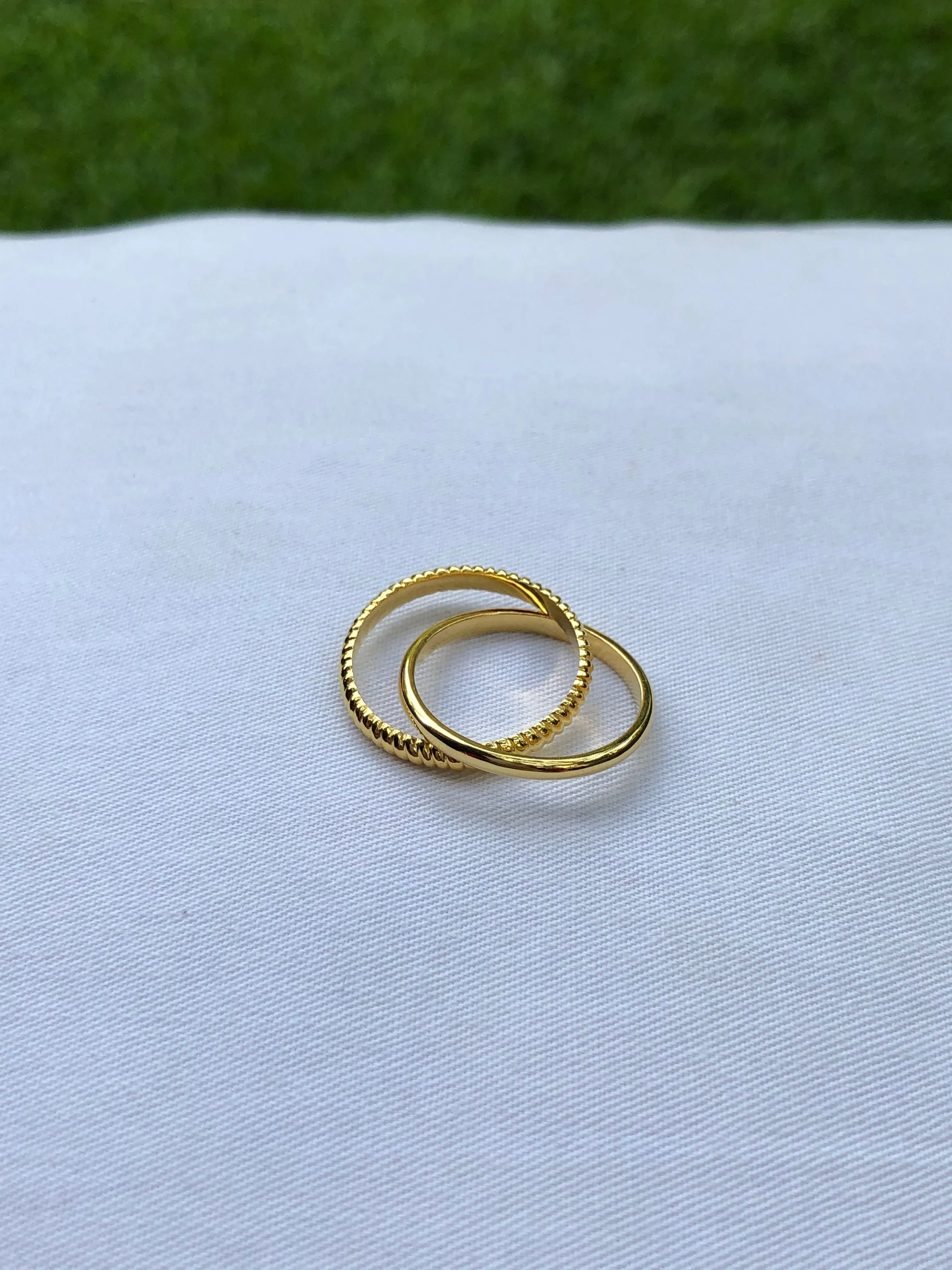 Interlocked Twist and Half Round Band Rings, Solid 14k Gold