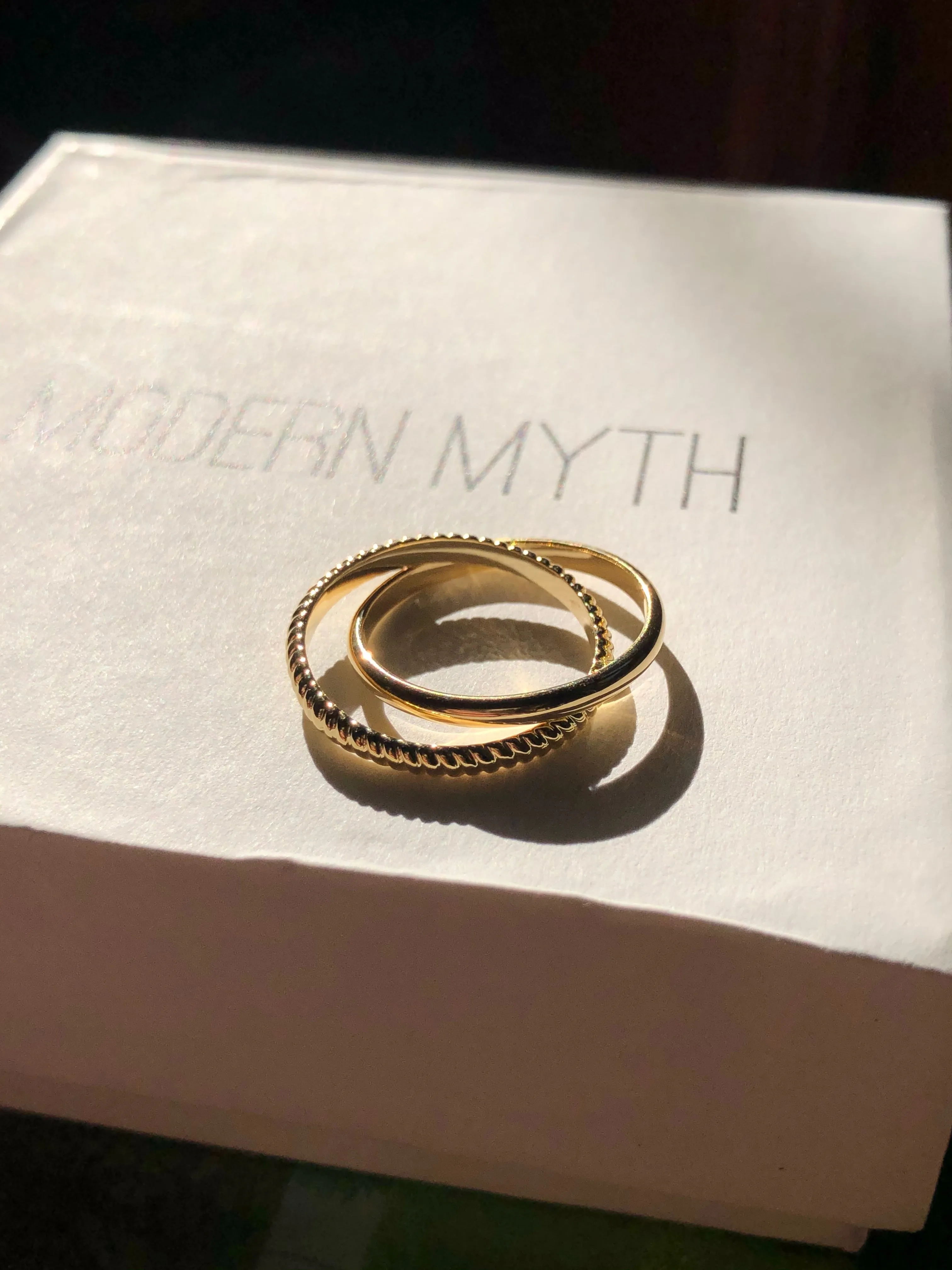 Interlocked Twist and Half Round Band Rings, Solid 14k Gold