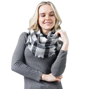 Plaid Check Infinity Scarf With Frayed Edge