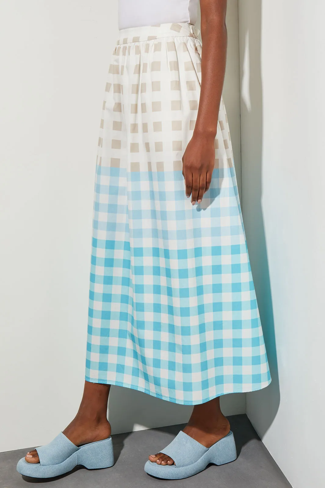 Plus Size Maxi A-Line Skirt - Gingham Cotton Poplin