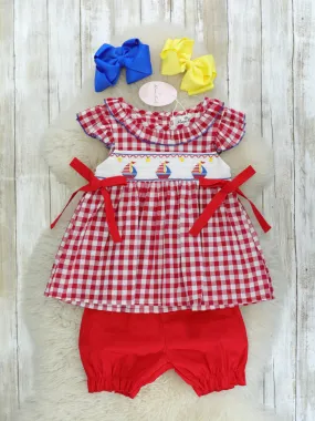 Red Check Smocked Sailboat Outfit