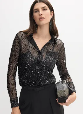 Sequined Button-Down Top