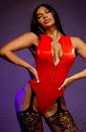 Sexy PVC Red Bodysuit