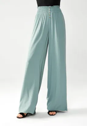 smocked wide waistband pants