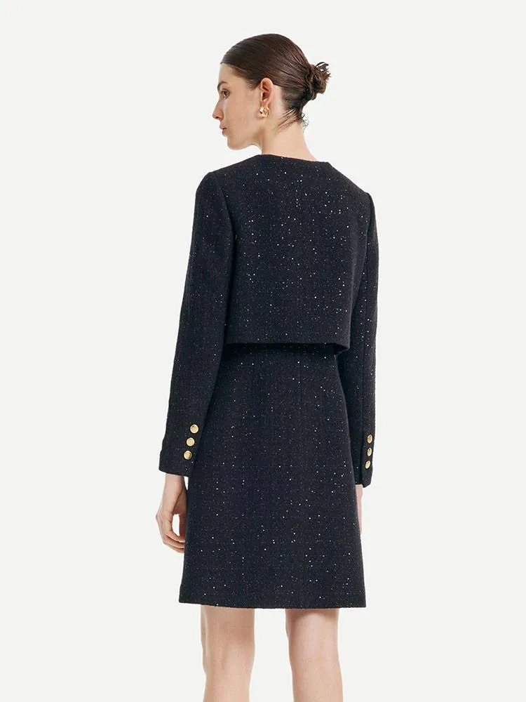 Tweed Fake Two-piece Tailored Wool Dress